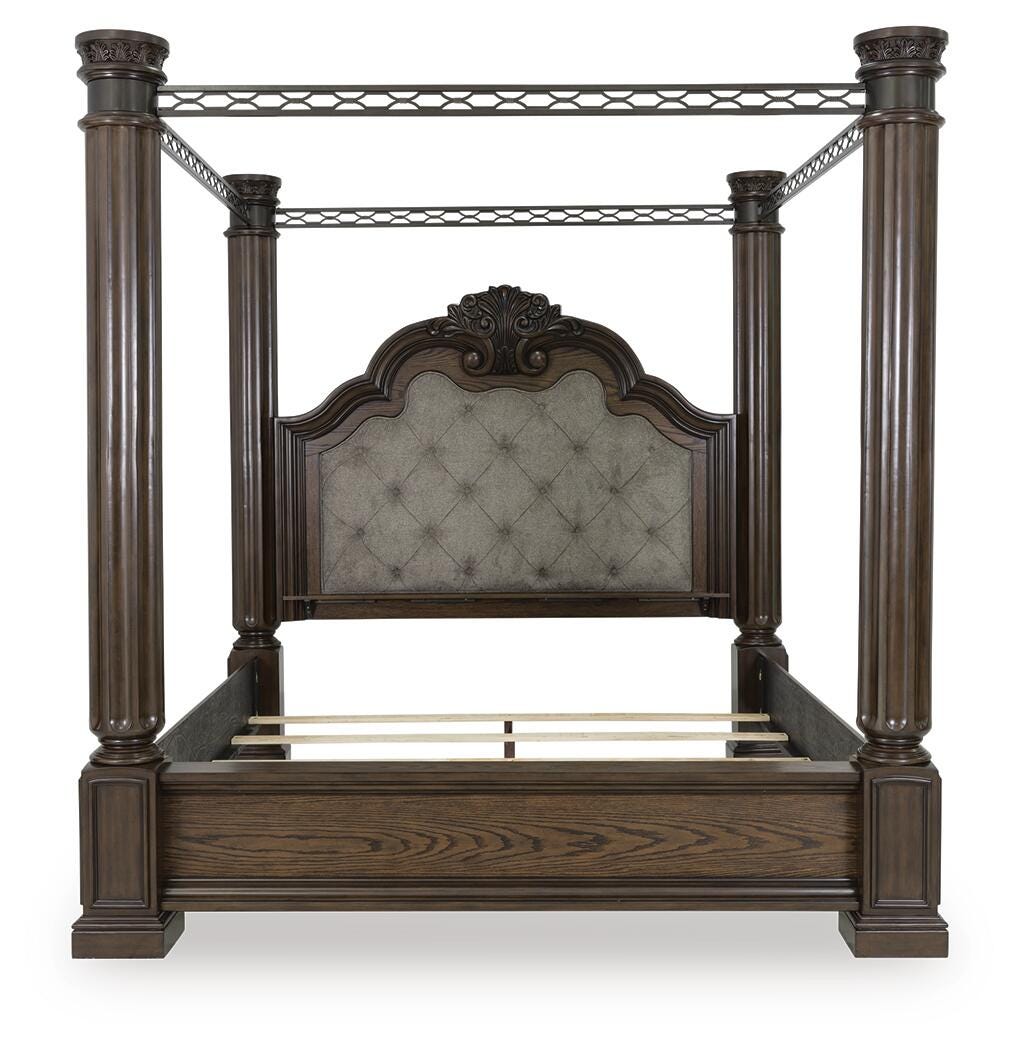 Maylee King Canopy Bed in Dark Brown, front view