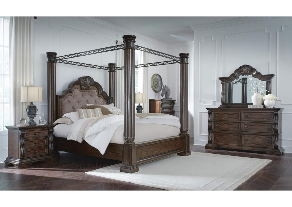Maylee California King Canopy Bed, Dresser and Mirror