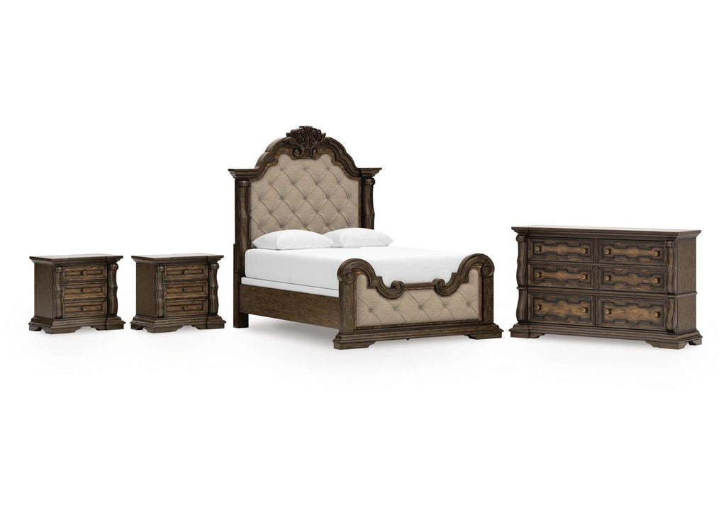 Maylee Queen Upholstered Bed, Dresser and 2 Nightstands