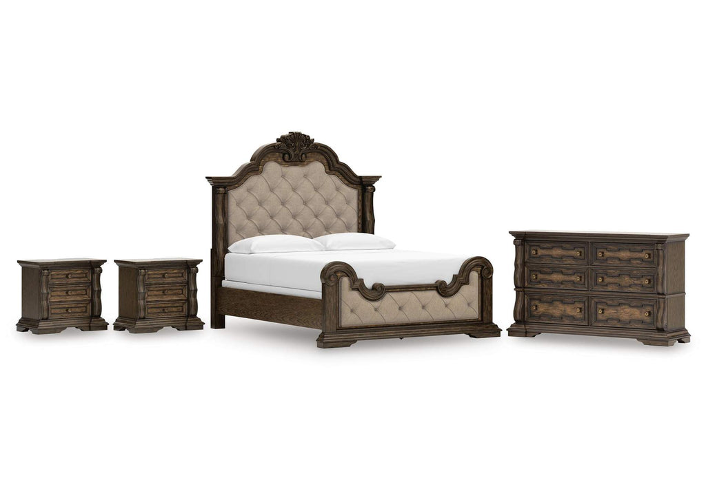 Maylee California King Upholstered Bed, Dresser and 2 Nightstands