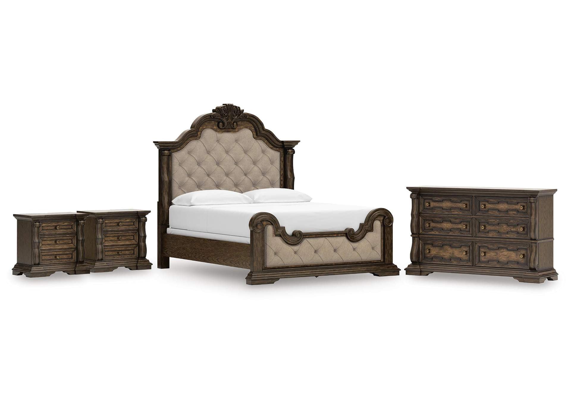 Maylee King Upholstered Bed, Dresser and 2 Nightstands