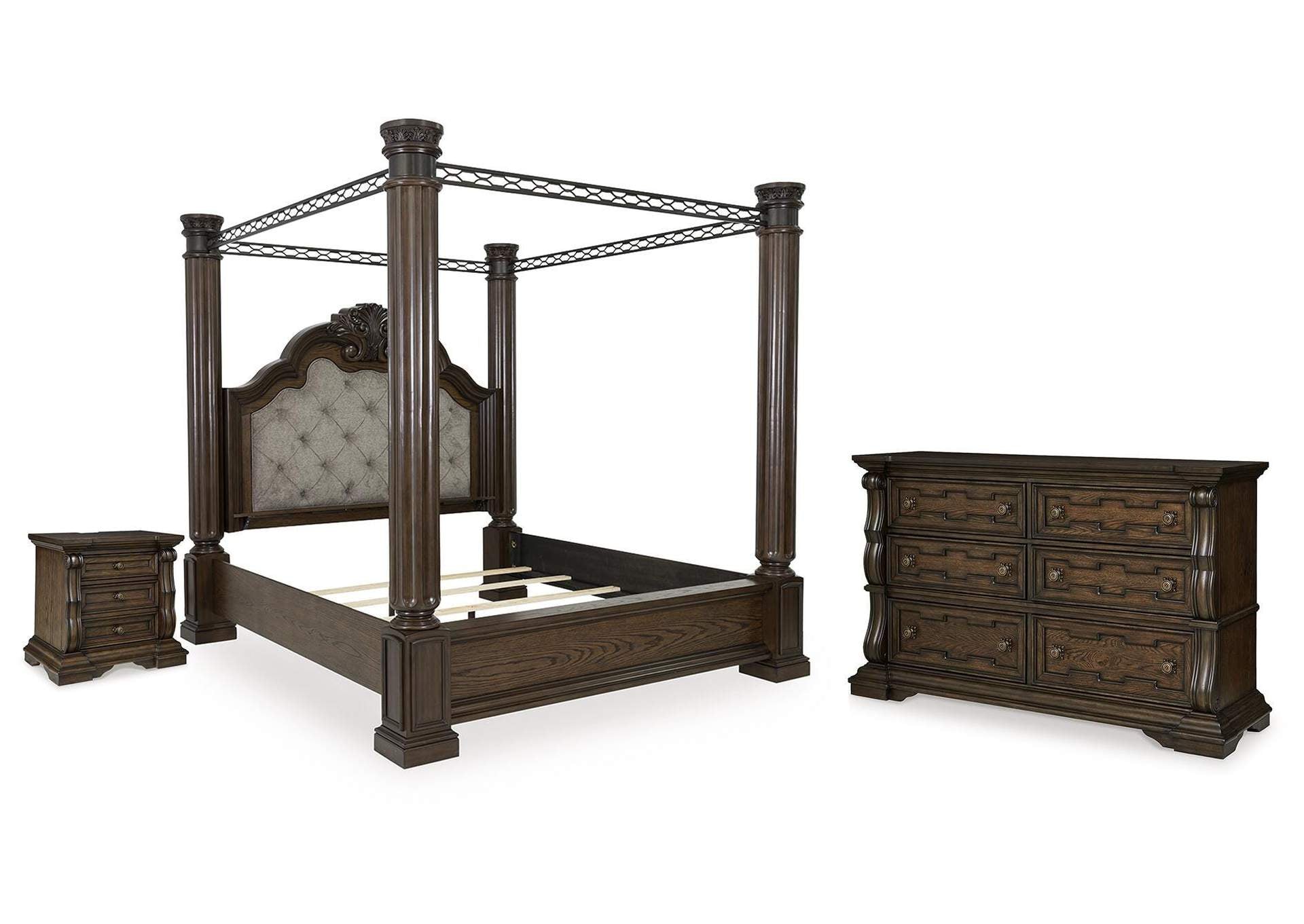 Maylee Queen Canopy Bed, Dresser and Nightstand
