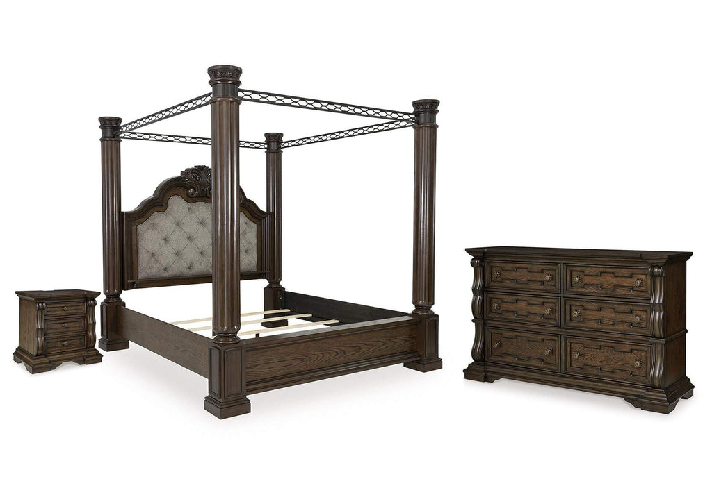 Maylee King Canopy Bed, Dresser and Nightstand