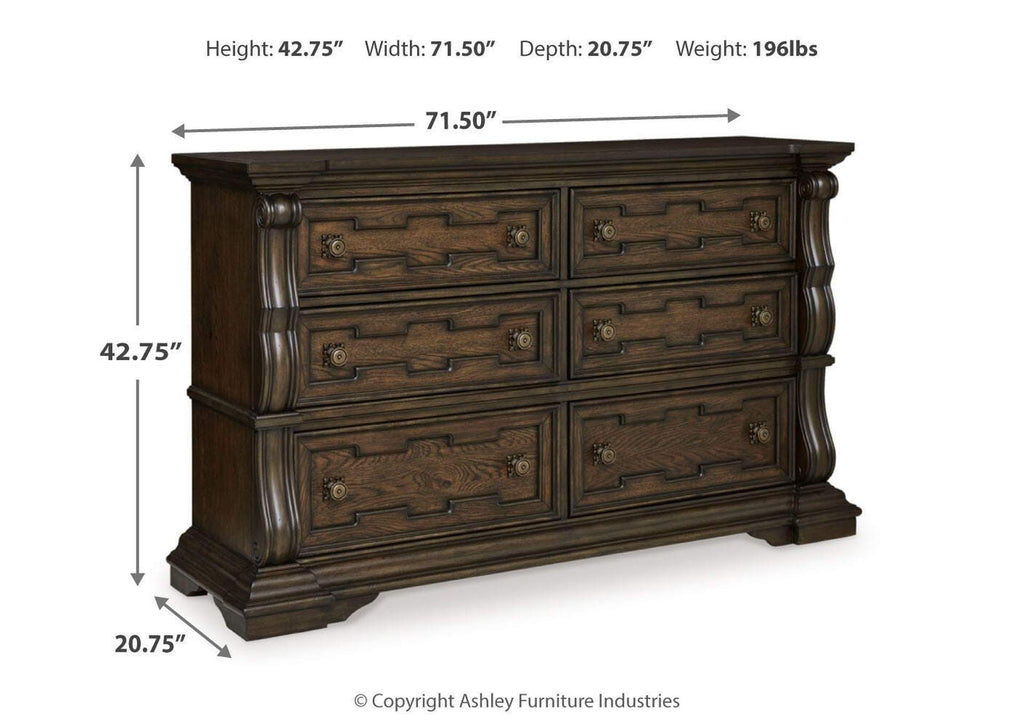 Maylee Queen Canopy Bed, Dresser and Nightstand dimensions
