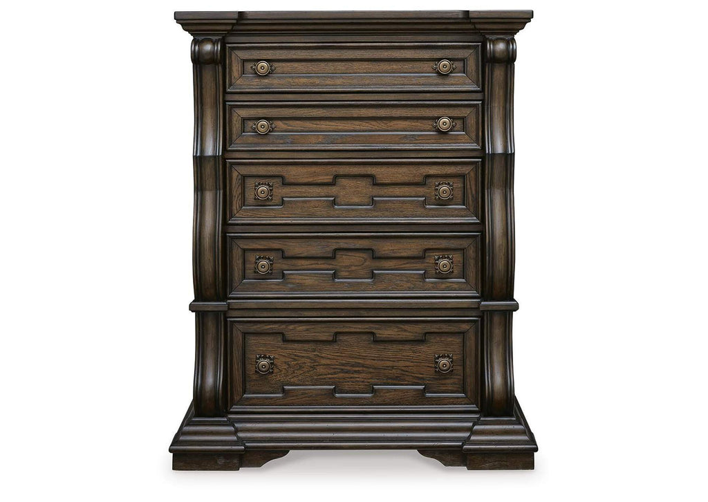 Maylee King Canopy Bed with Mirrored Dresser and Chest