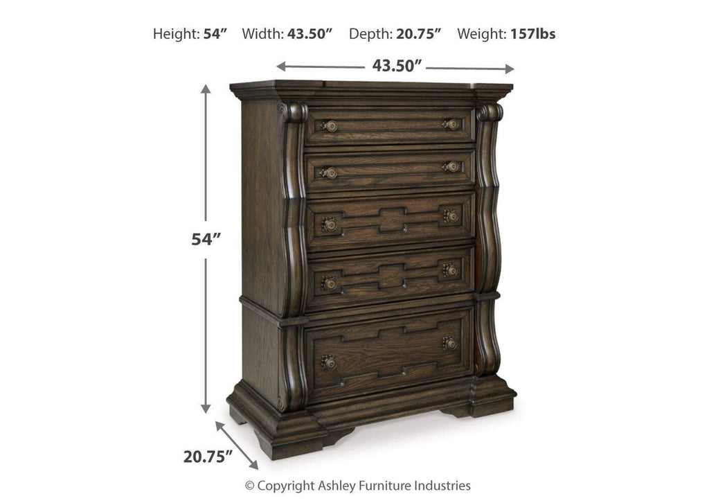 Maylee California King Canopy Bed, Dresser, Mirror, Chest and 2 Nightstands dimensions