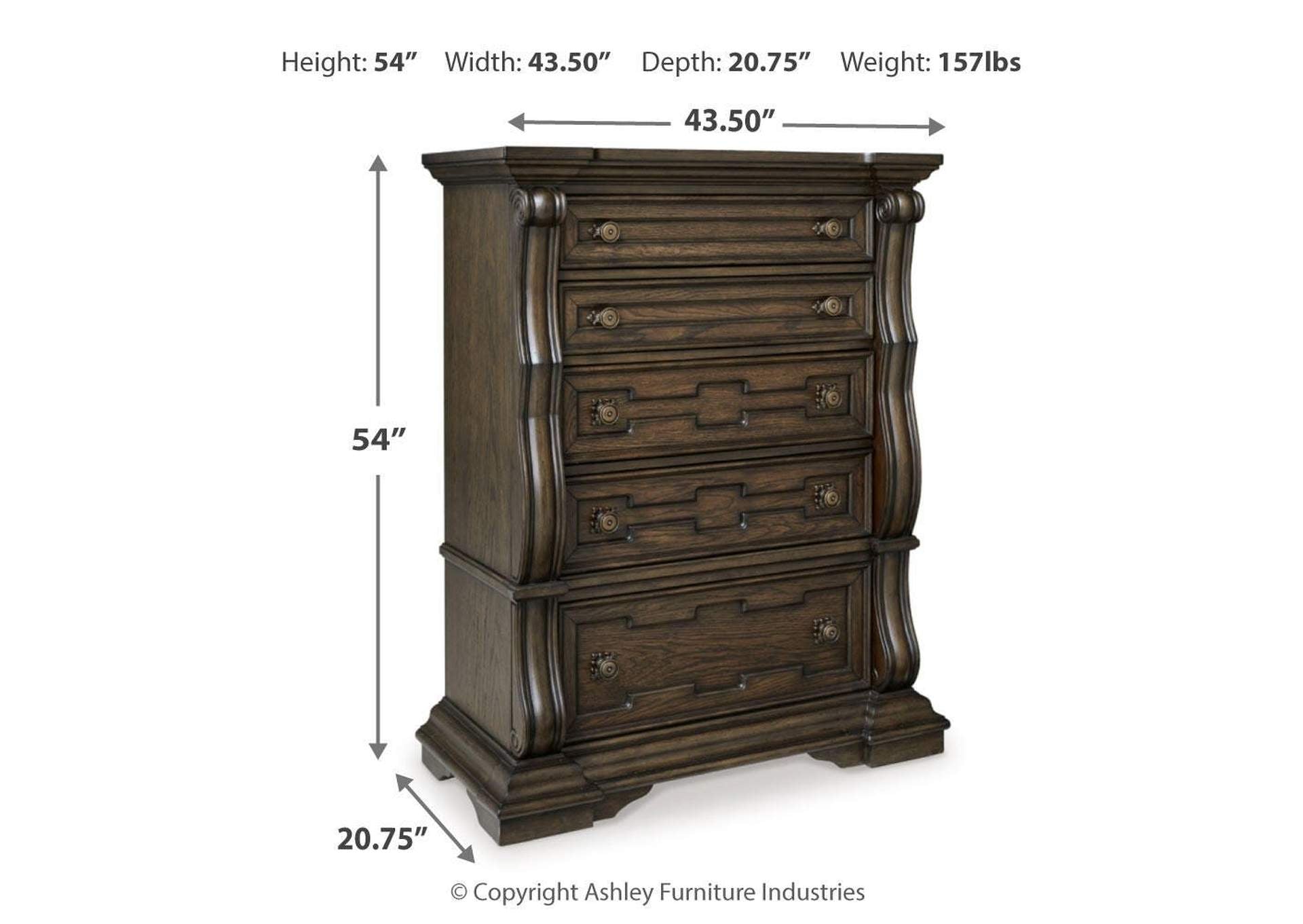 Maylee California King Canopy Bed, Dresser, Mirror, Chest and 2 Nightstands dimensions