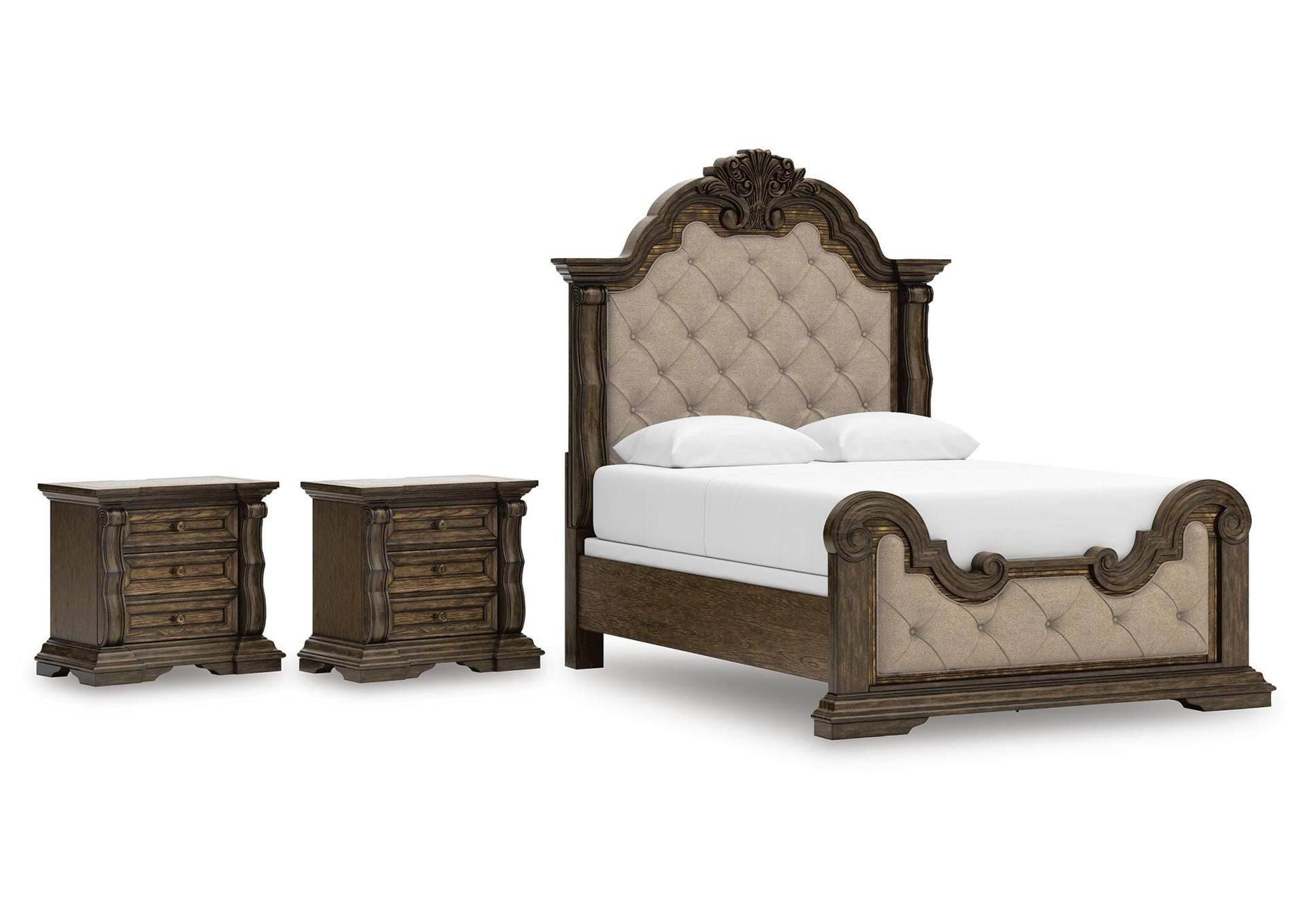 Maylee Queen Upholstered Bed and 2 Nightstands