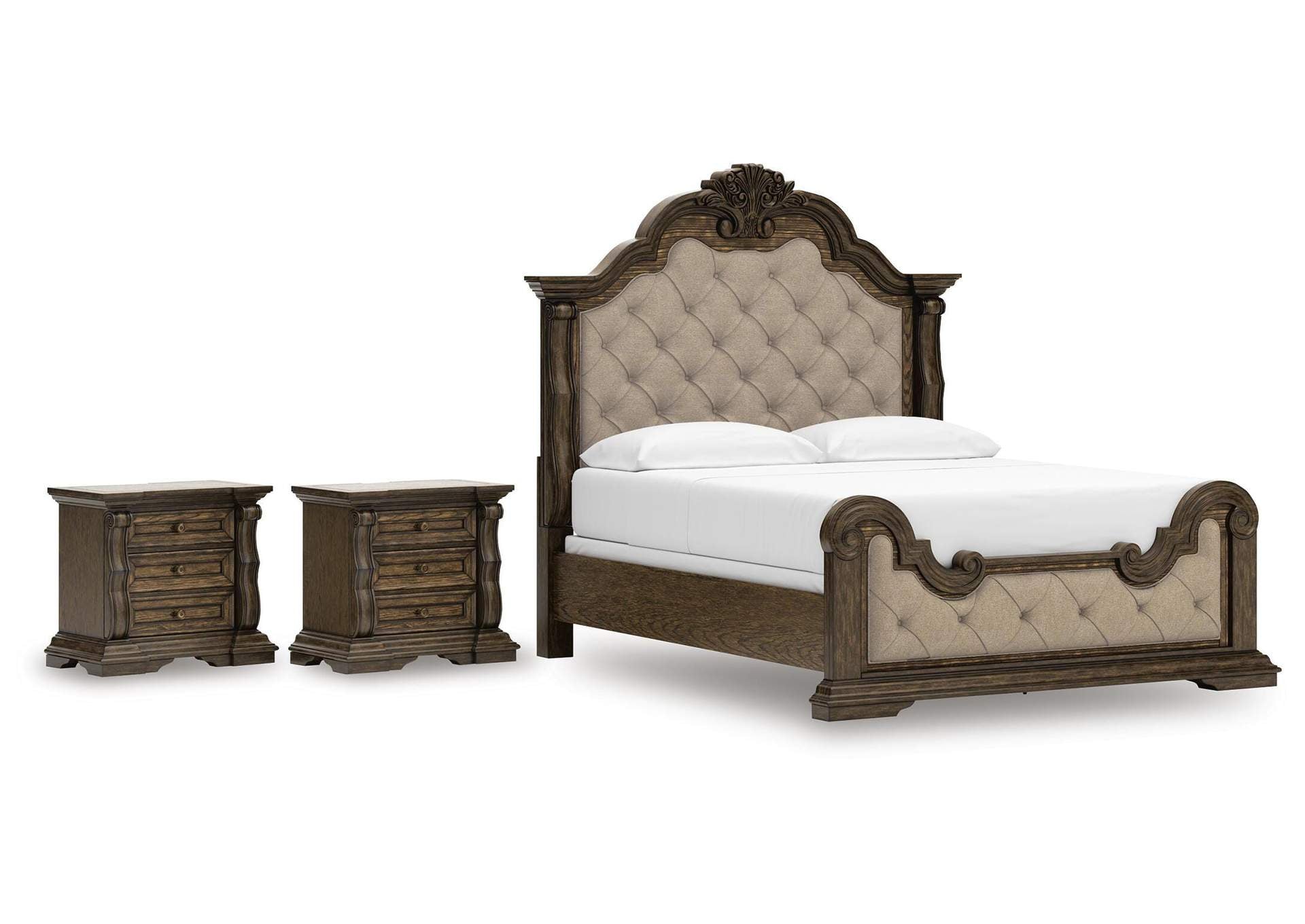 Maylee California King Upholstered Bed and 2 Nightstands