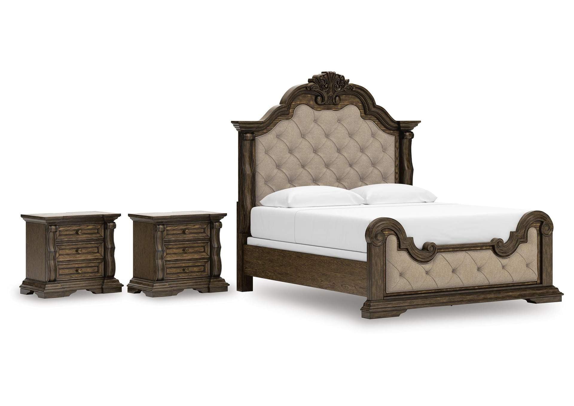 Maylee King Upholstered Bed and 2 Nightstands