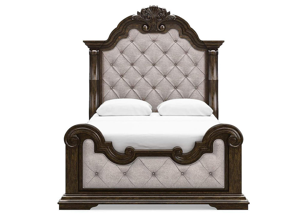 Maylee Queen Upholstered Bed and 2 Nightstands front view