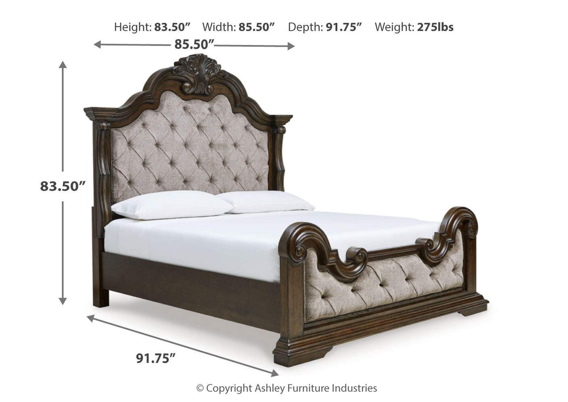 Maylee King Upholstered Bed and 2 Nightstands dimensions