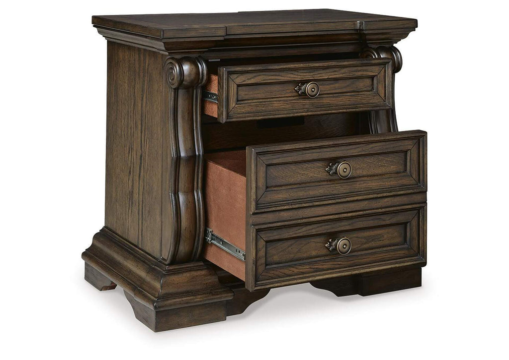 Maylee California King Upholstered Bed and 2 Nightstands angled view
