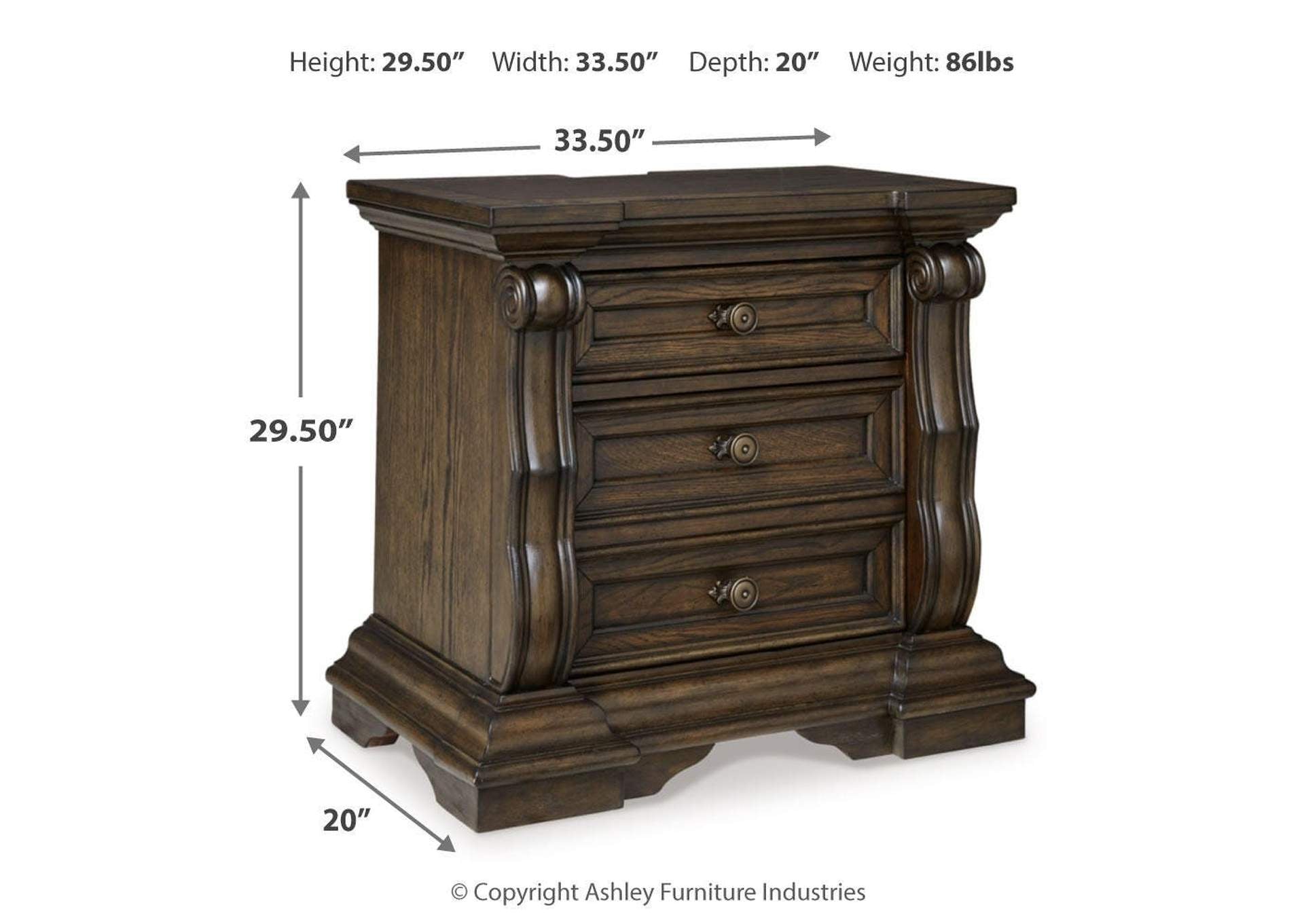 Maylee Queen Upholstered Bed and 2 Nightstands dimensions