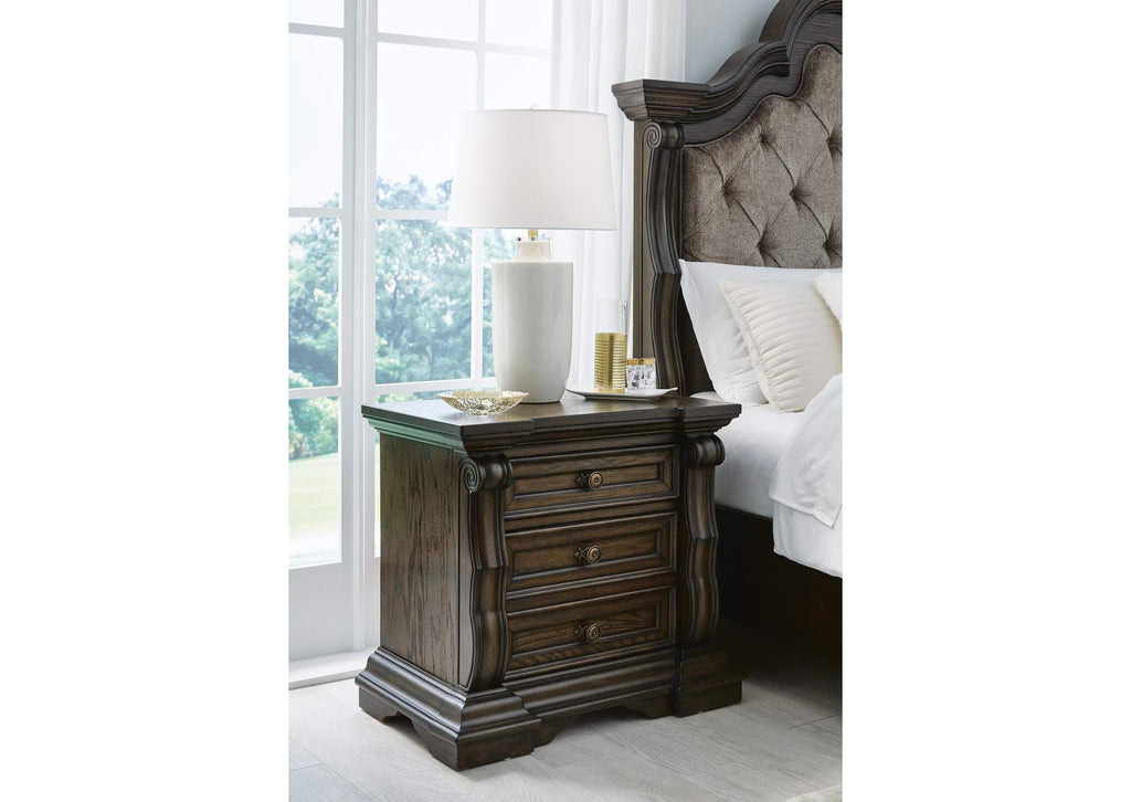 Maylee Queen Canopy Bed, Dresser, Mirror, Chest and 2 Nightstands