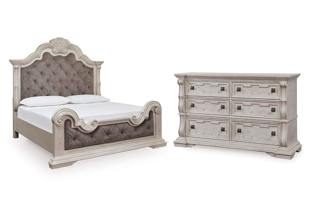 Andonhall King Upholstered Panel Bed with Dresser