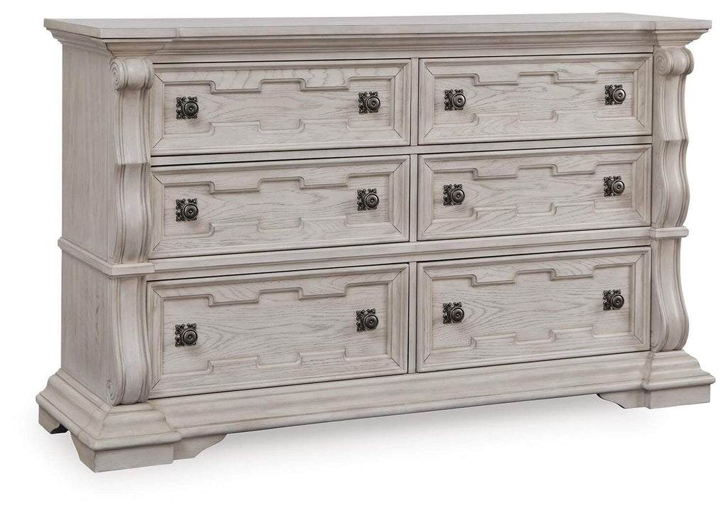 Andonhall King Upholstered Panel Bed with Dresser angled view