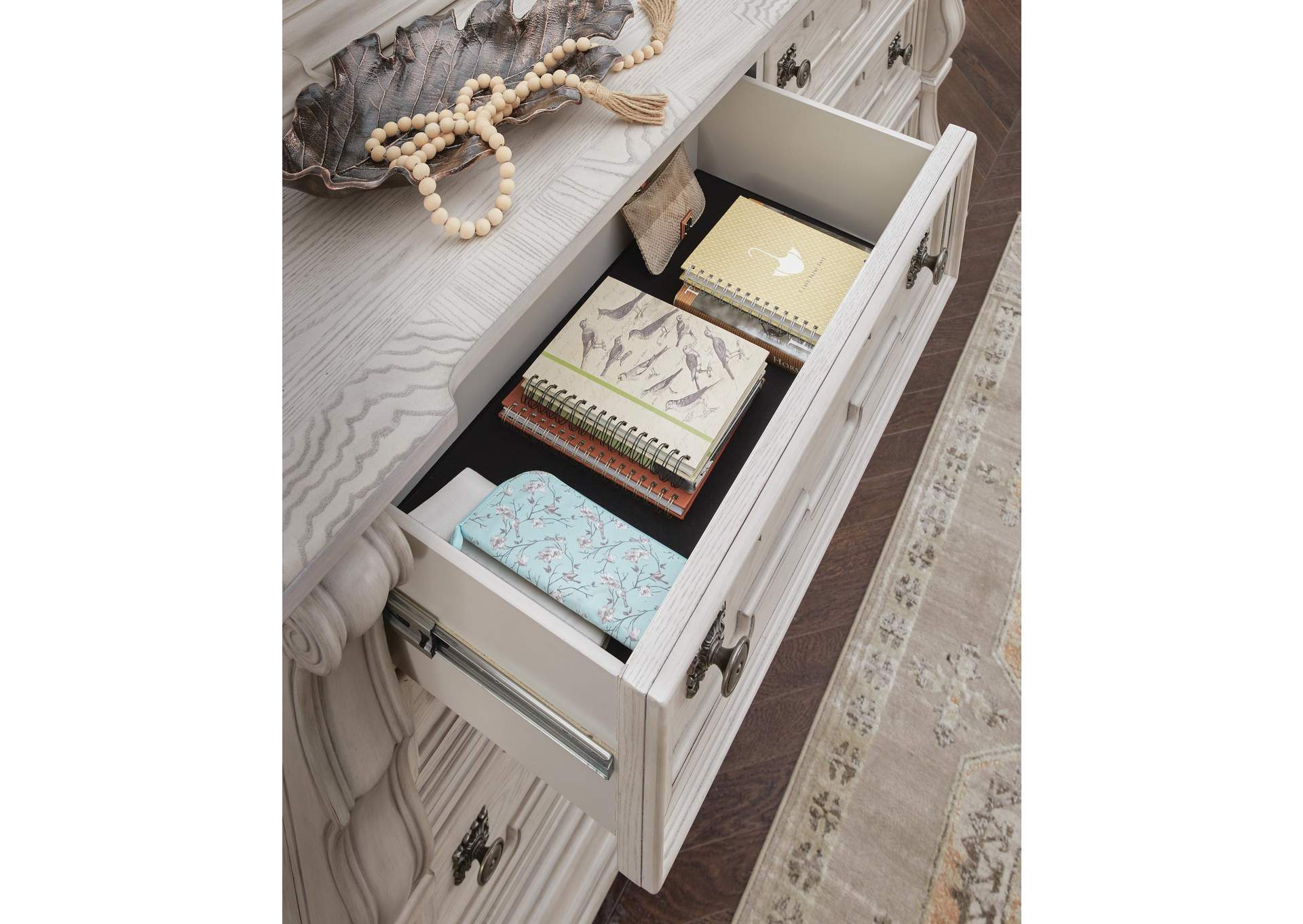 Andonhall California King Upholstered Panel Bed with Dresser detail