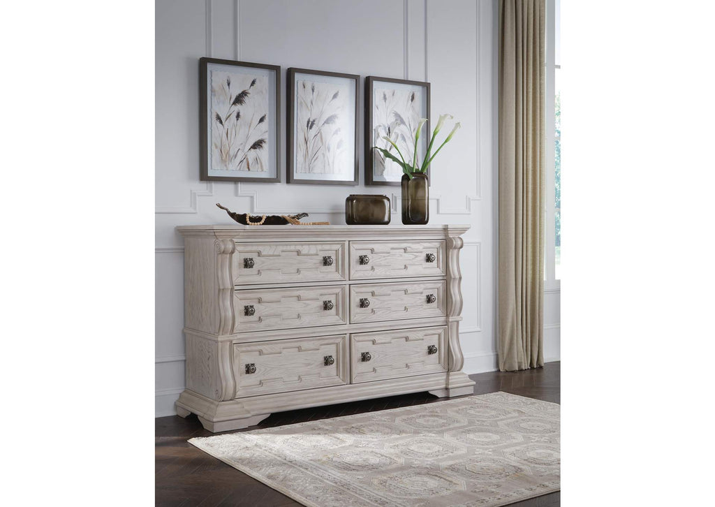 Andonhall King Upholstered Panel Bed with Dresser