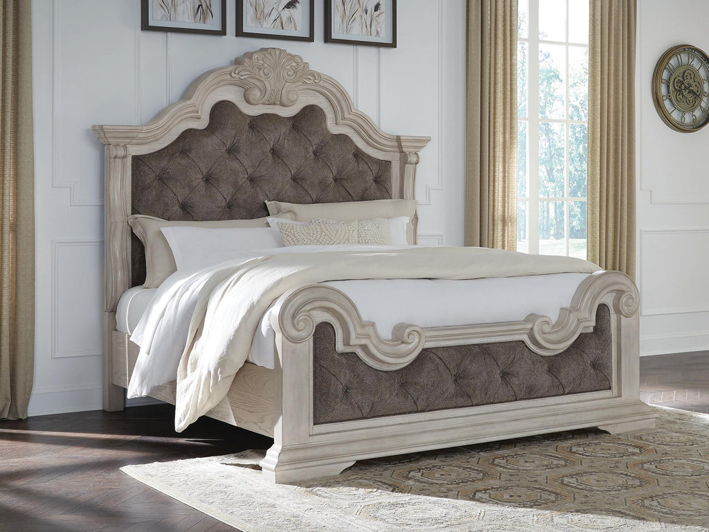 Bruchandi California King Upholstered Panel Bed in Antique White, lifestyle view