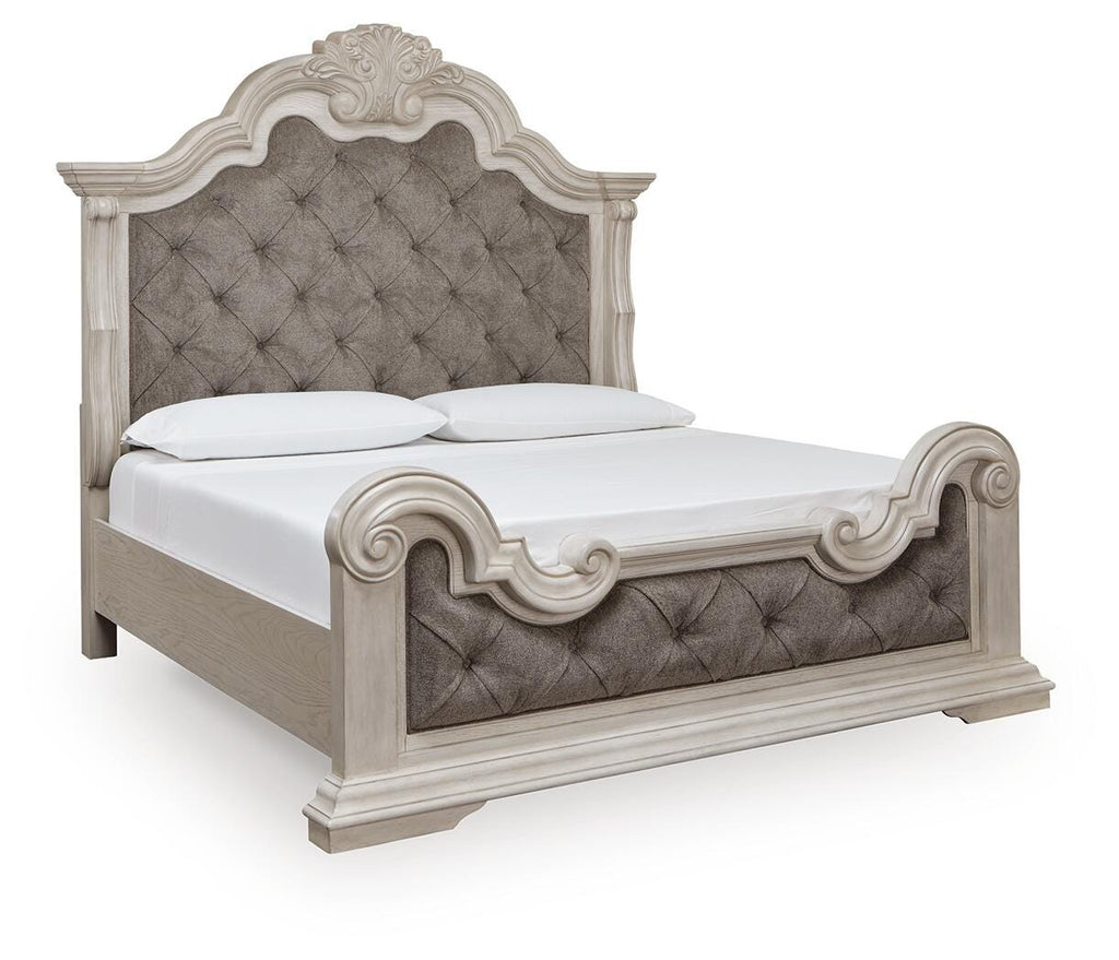 Bruchandi California King Upholstered Panel Bed in Antique White, angle view