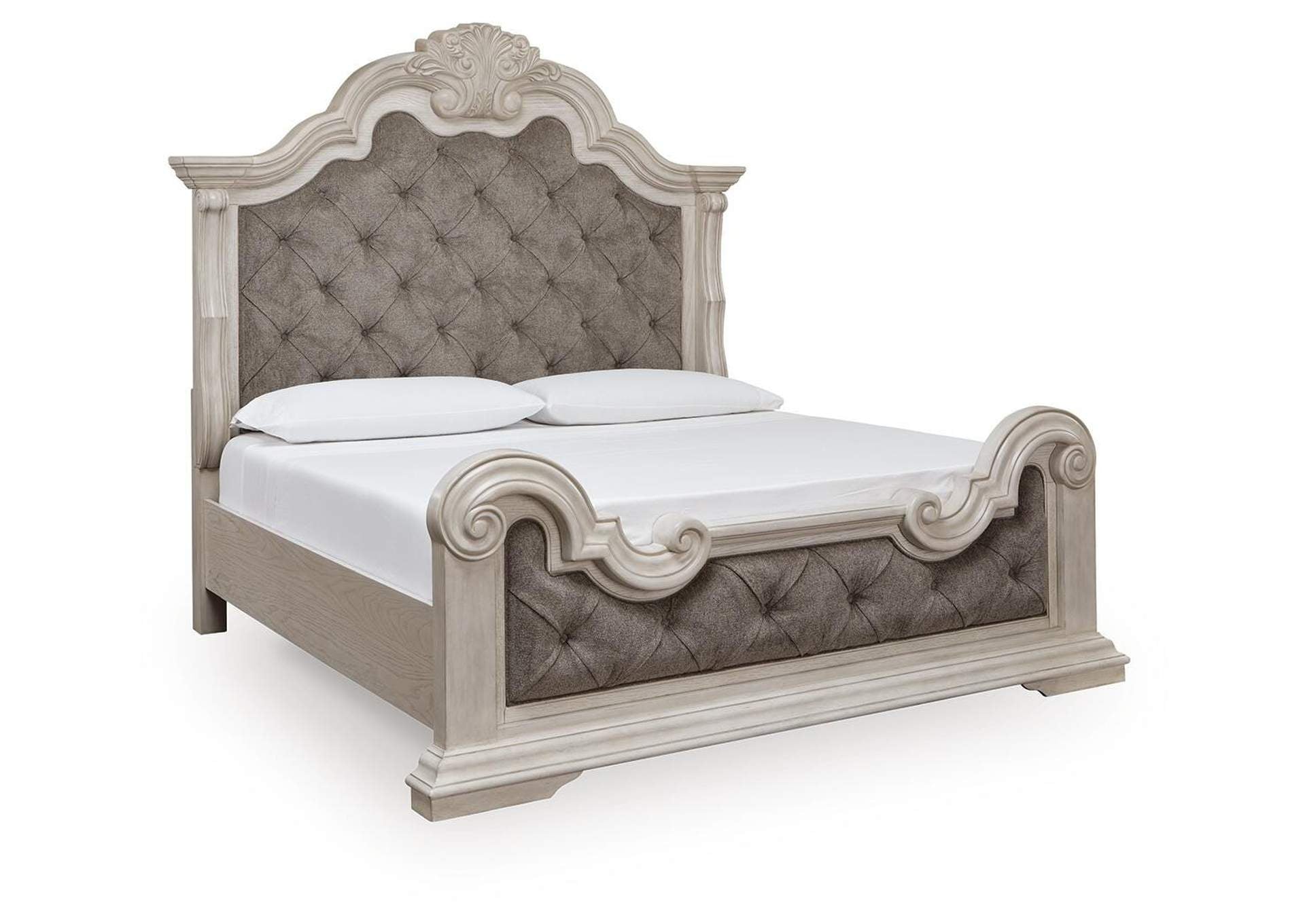 Andonhall California King Upholstered Panel Bed with Dresser angled view