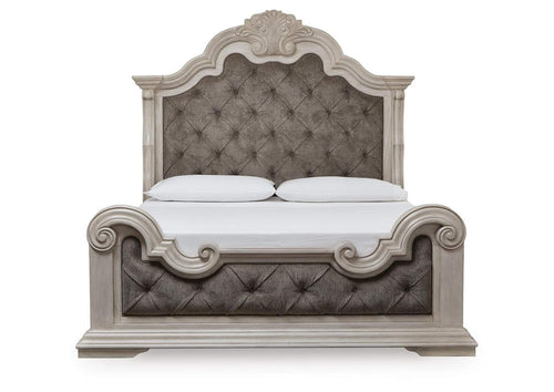 Andonhall California King Upholstered Panel Bed with Dresser and Chest