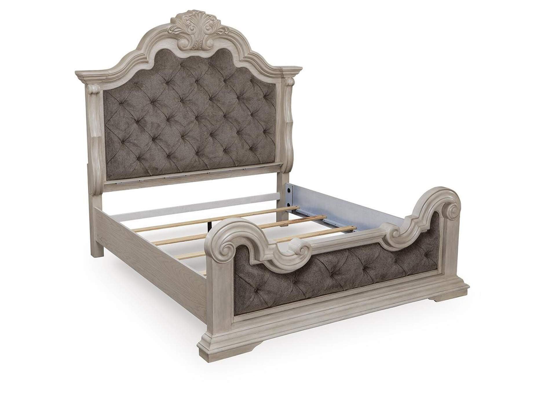 Andonhall California King Upholstered Panel Bed with Dresser angled view