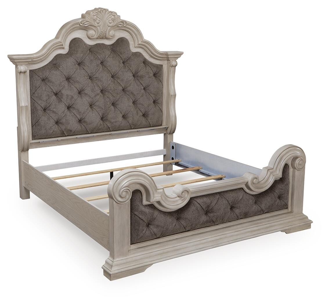 Bruchandi King Upholstered Panel Bed in Antique White, angle view