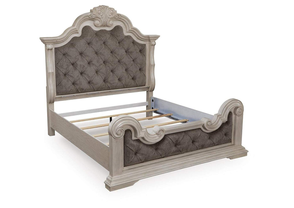 Andonhall King Upholstered Panel Bed with Dresser and Nightstand angled view