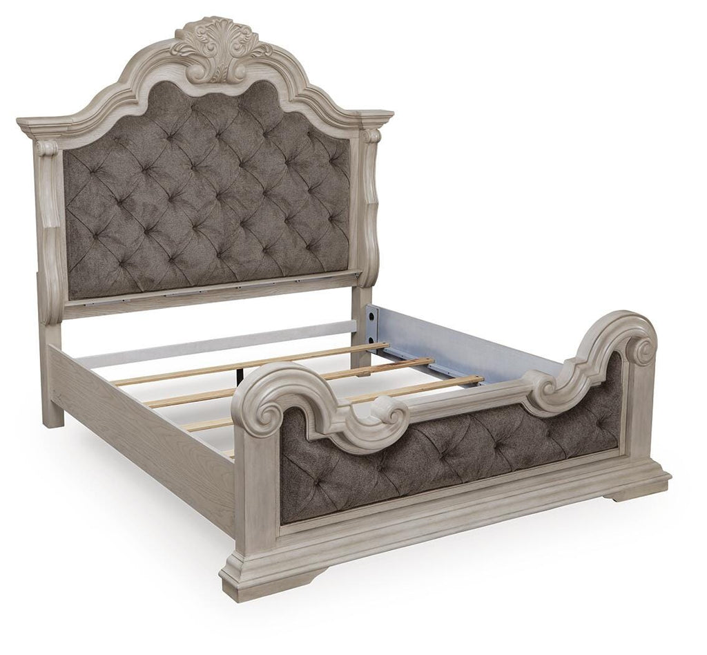 Bruchandi California King Upholstered Panel Bed in Antique White, angle view