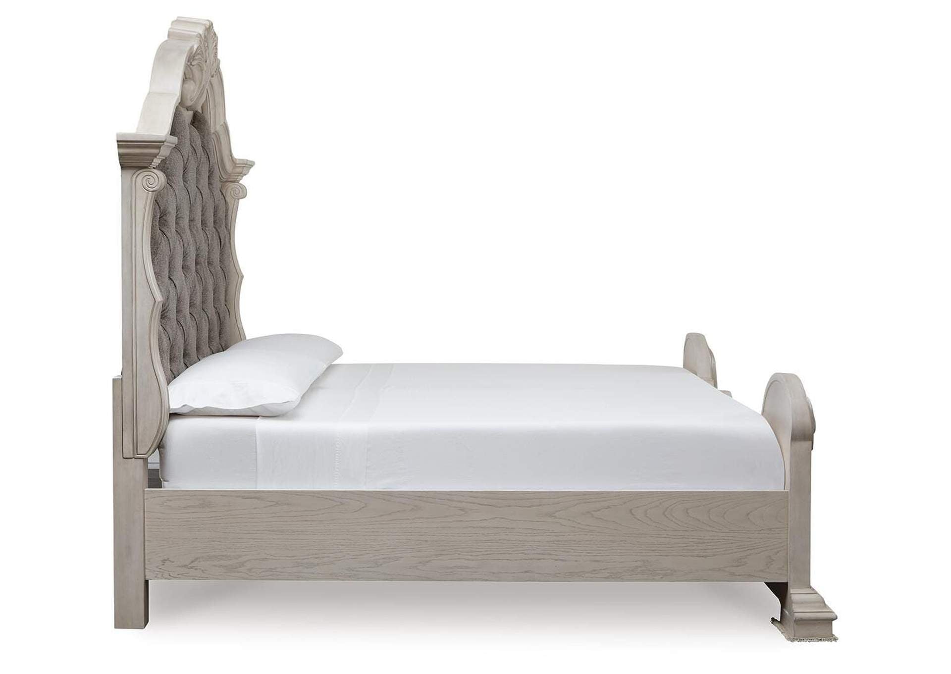 Andonhall California King Upholstered Panel Bed with Dresser side view