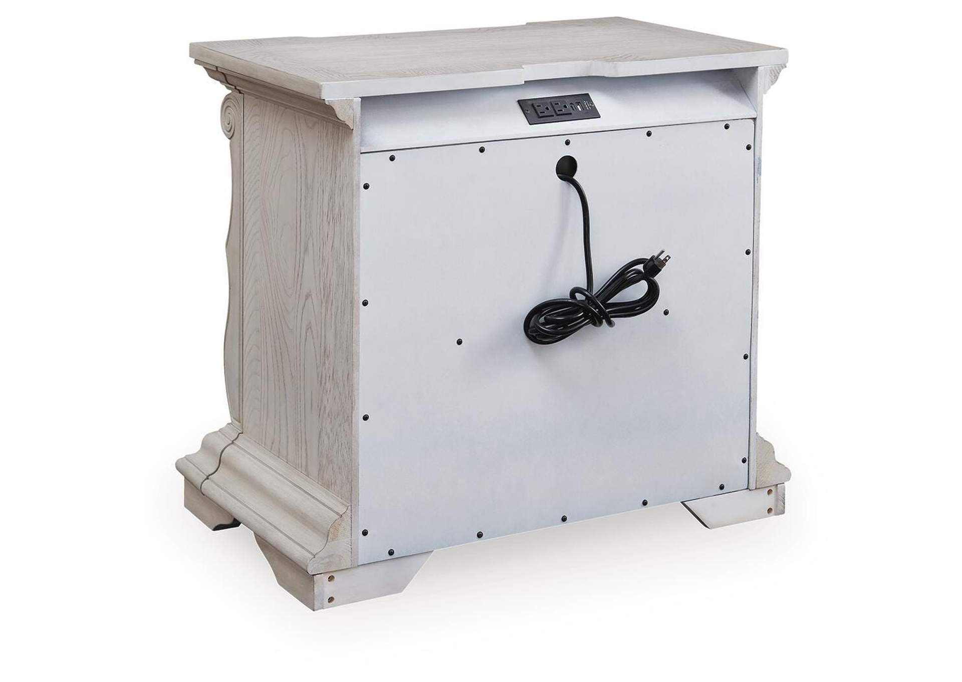 Andonhall California King Upholstered Panel Bed with Dresser and Nightstand