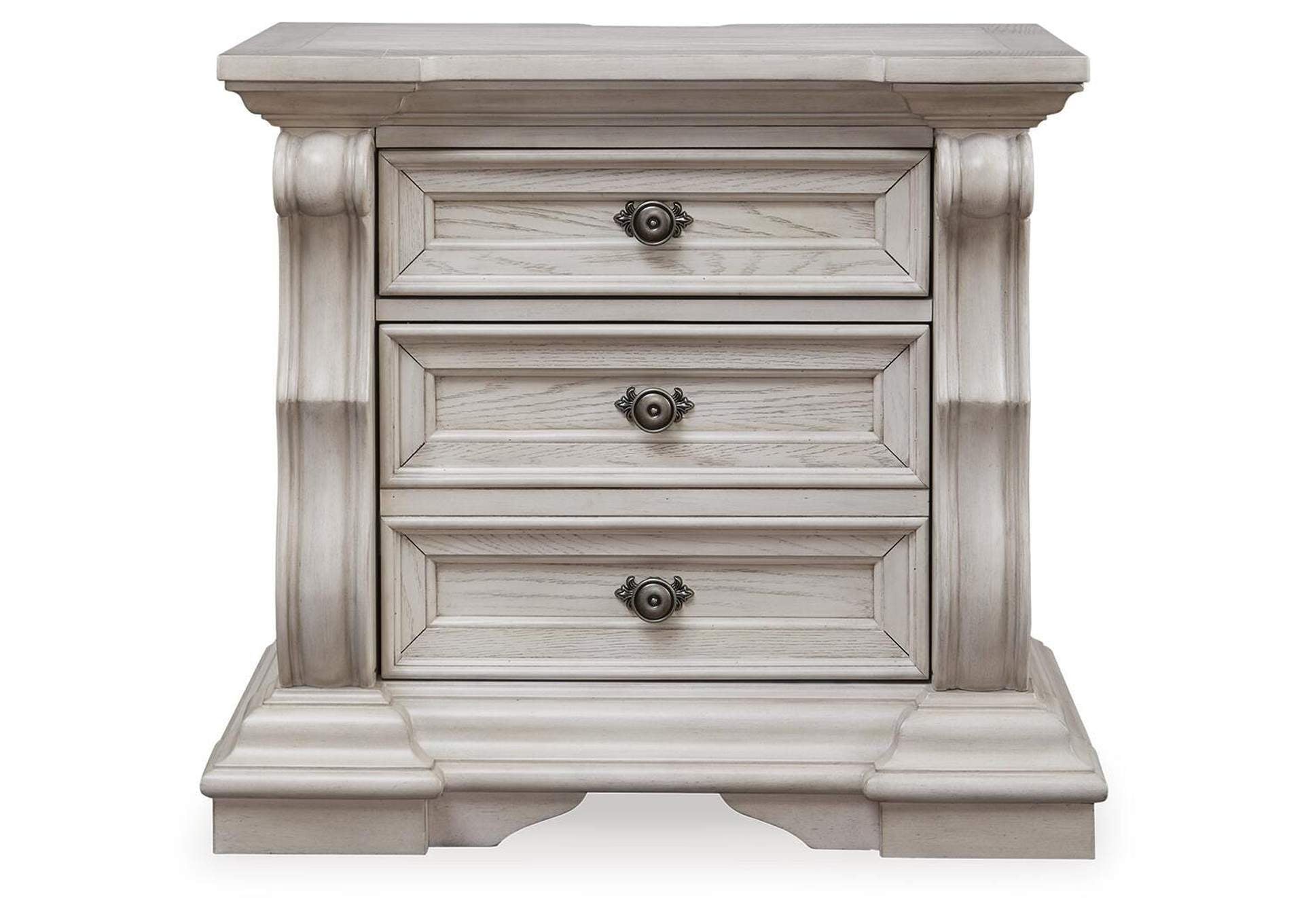 Andonhall California King Upholstered Panel Bed with Dresser and Nightstand