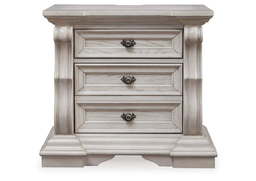 Andonhall California King Upholstered Panel Bed with Dresser and Nightstand