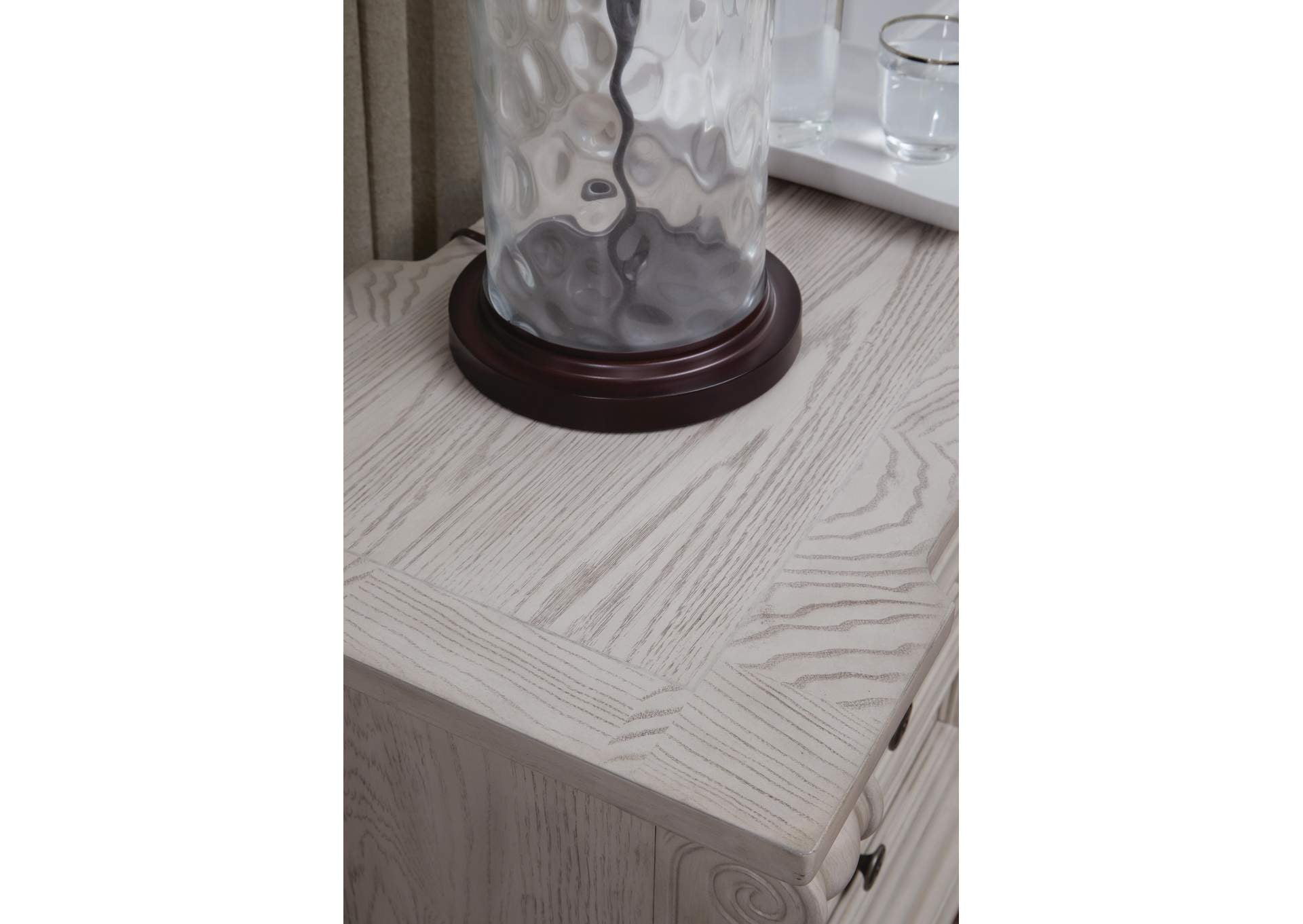 Andonhall California King Upholstered Panel Bed with Mirrored Dresser and Nightstand detail