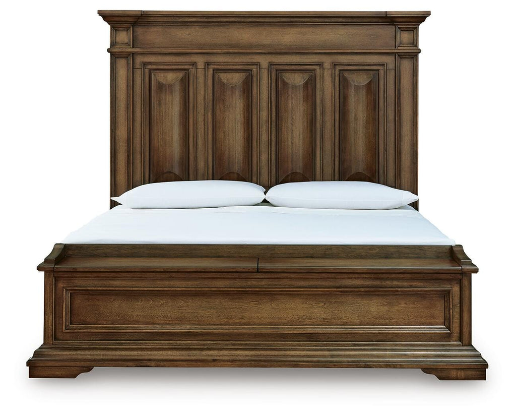 Frantanna King Panel Storage Bed in Brown, front view