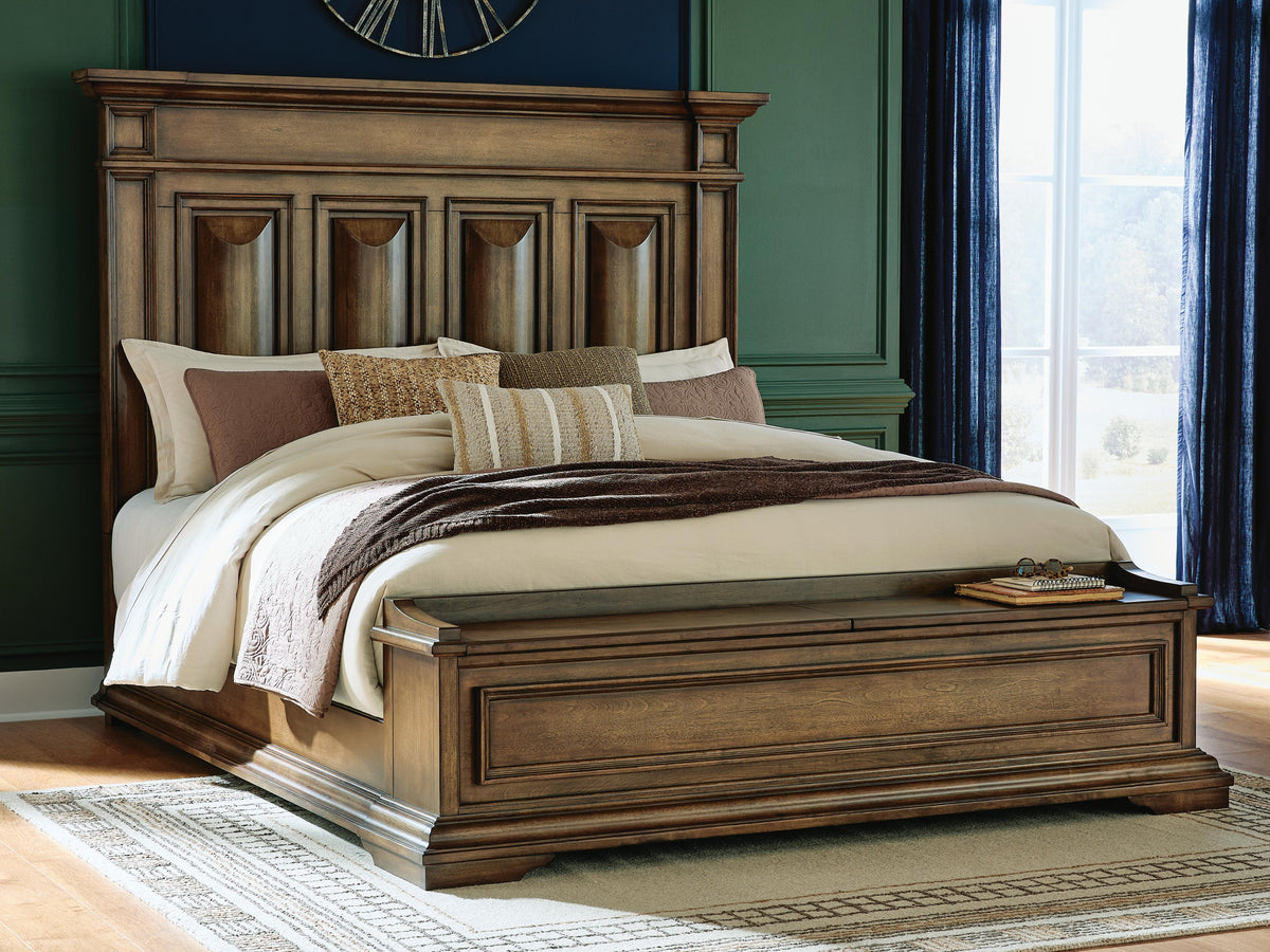 Frantanna King Panel Storage Bed in Brown, closed view