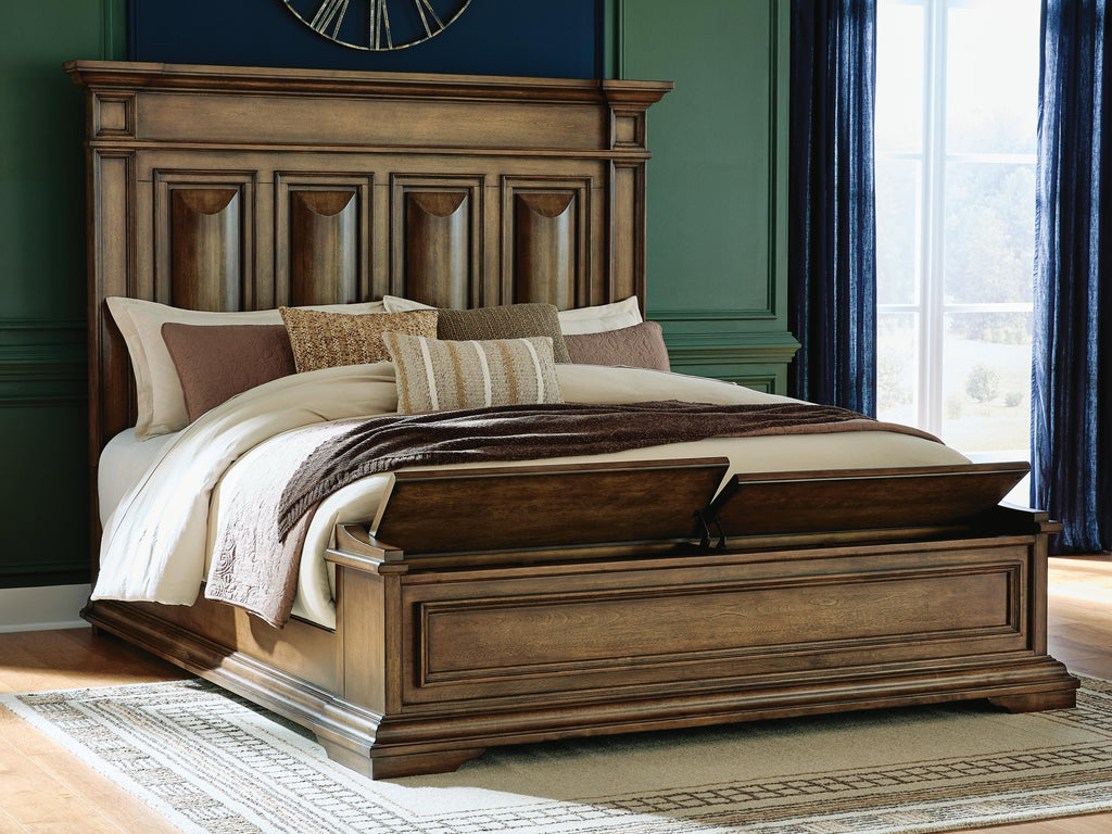 Frantanna California King Panel Storage Bed in Brown, open view