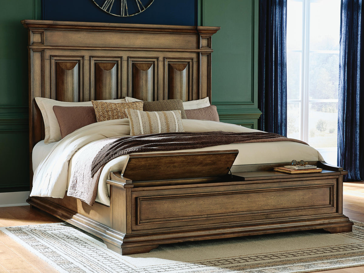 Frantanna California King Panel Storage Bed in Brown, open view