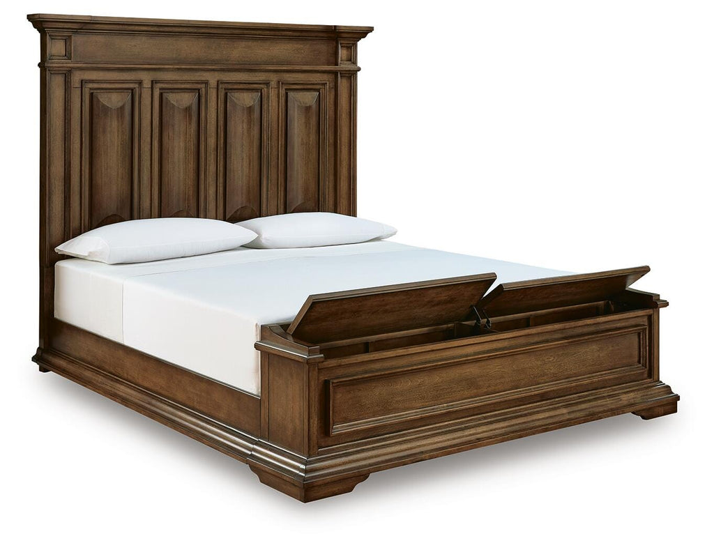 Frantanna California King Panel Storage Bed in Brown, open view