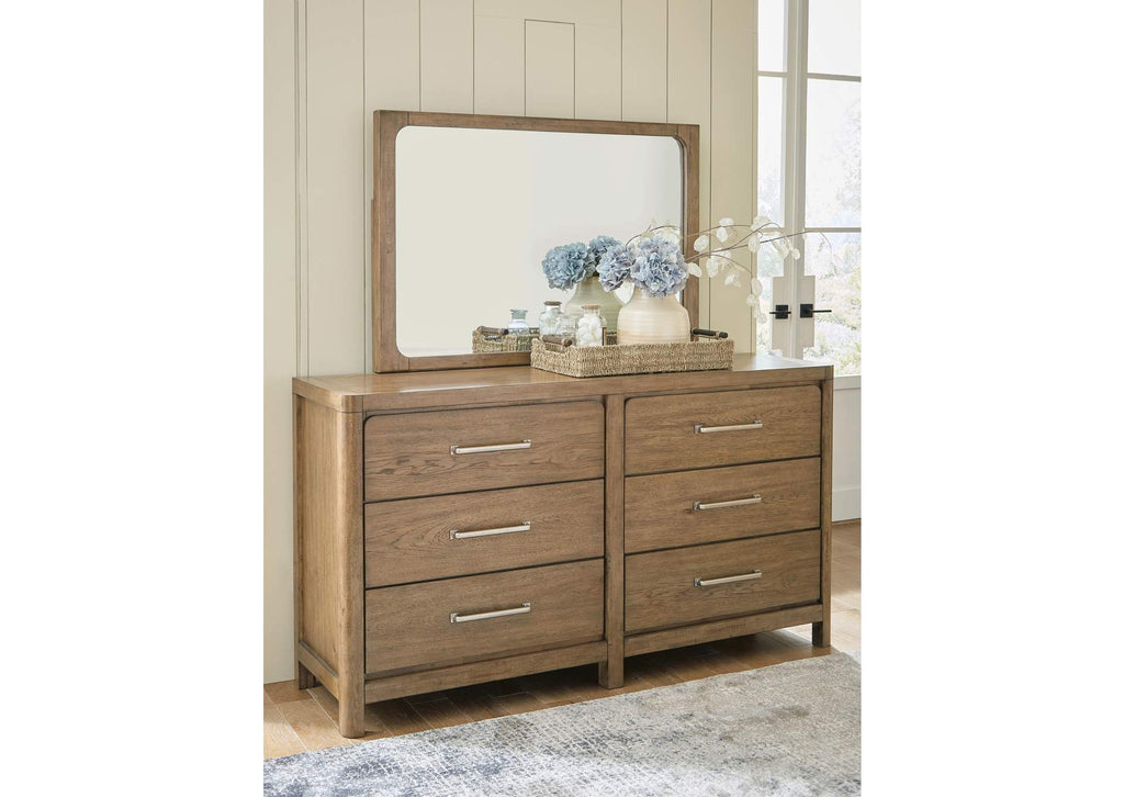 Cabalynn California King Panel Bed with Storage with Mirrored Dresser