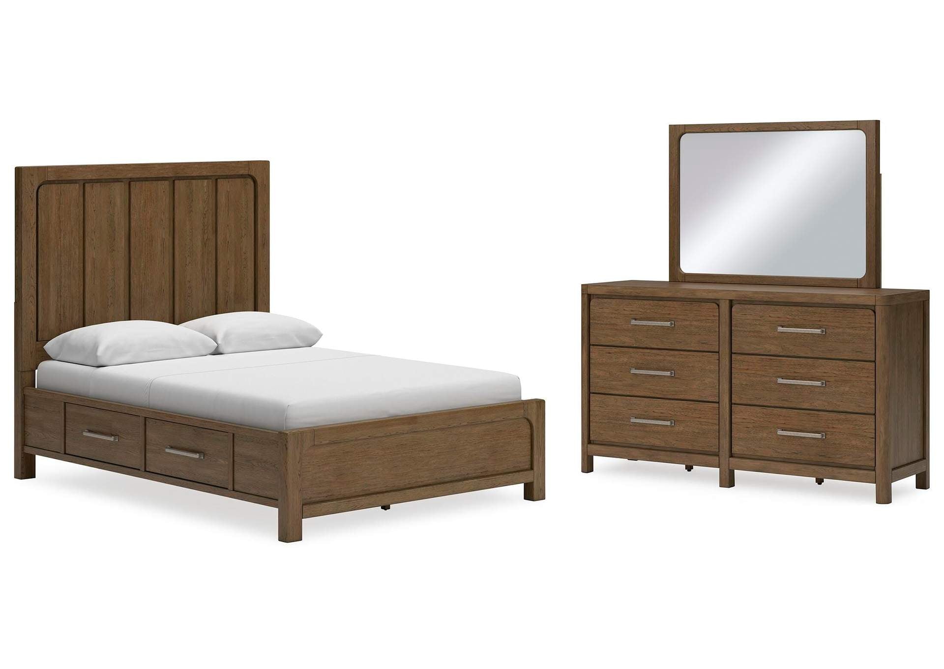 Cabalynn Queen Panel Bed with Storage with Mirrored Dresser