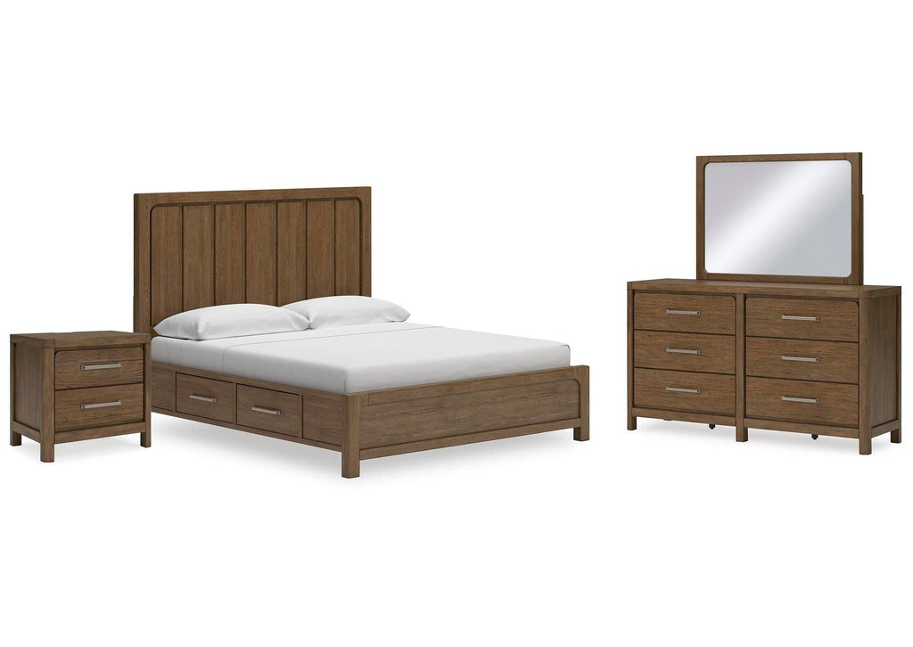 Cabalynn King Panel Bed with Storage with Mirrored Dresser and Nightstand