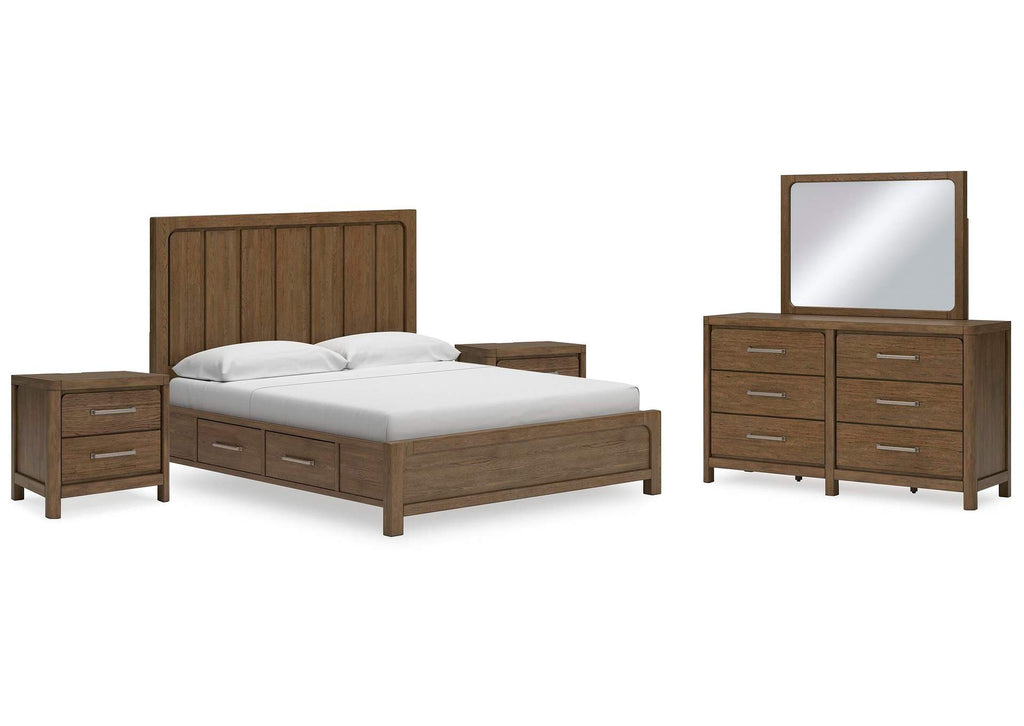 Cabalynn King Panel Bed with Storage with Mirrored Dresser and 2 Nightstands