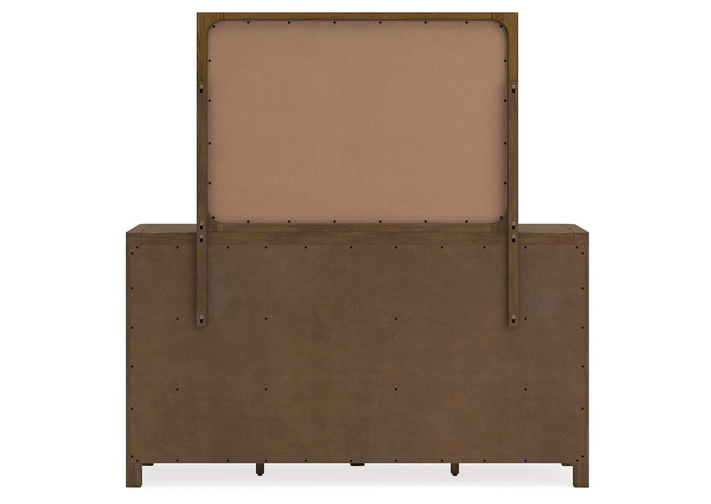 Cabalynn California King Panel Bed with Storage with Mirrored Dresser and Nightstand