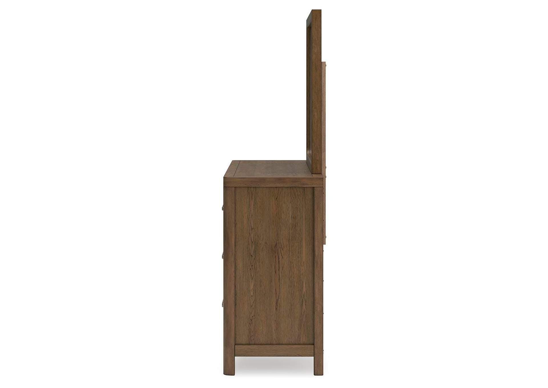 Cabalynn King Panel Bed with Storage with Mirrored Dresser side view