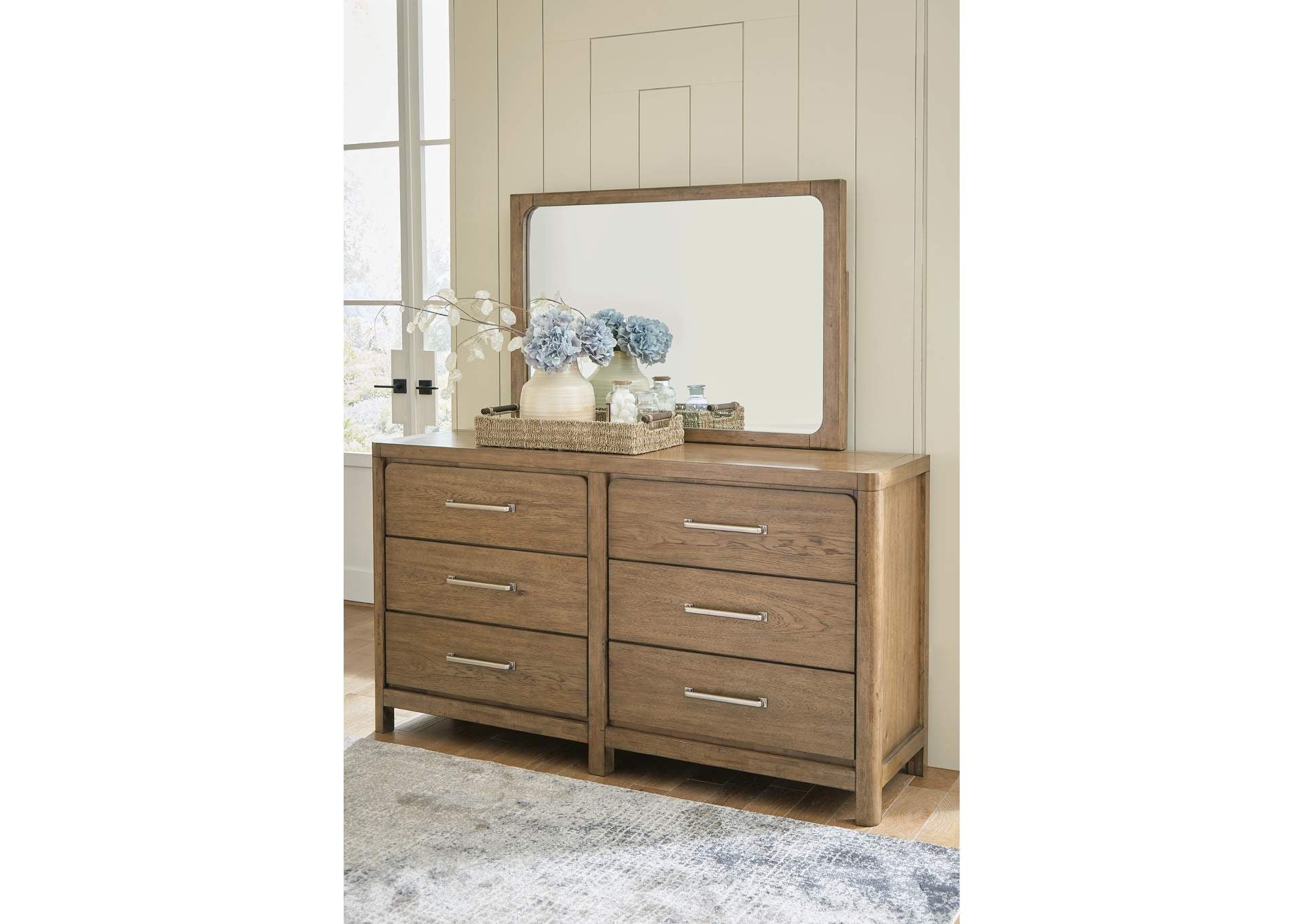 Cabalynn Queen Panel Bed with Storage with Mirrored Dresser