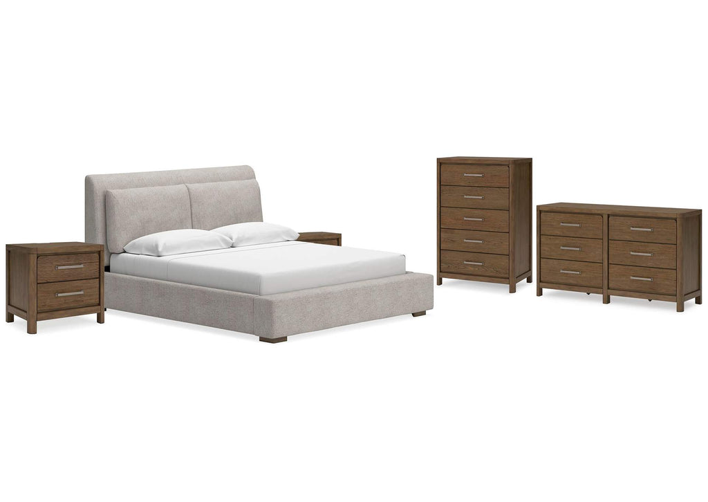 Cabalynn California King Upholstered Bed with Dresser, Chest and 2 Nightstands