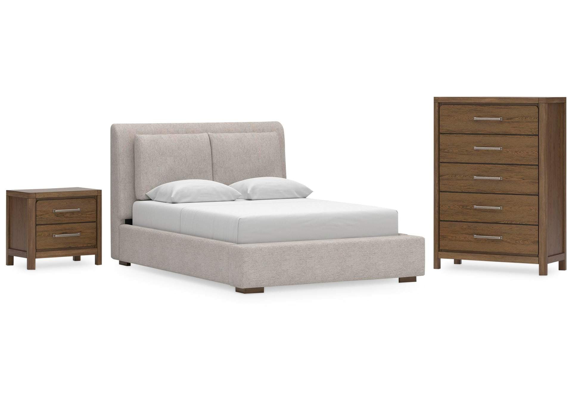 Cabalynn Queen Upholstered Bed with Chest and Nightstand